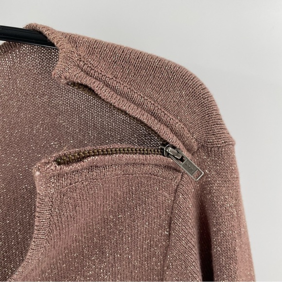 Loft Rose Gold Metallic Thread Zip Accent Banded Long Sleeve Cuffs Bottom - Picture 9 of 12